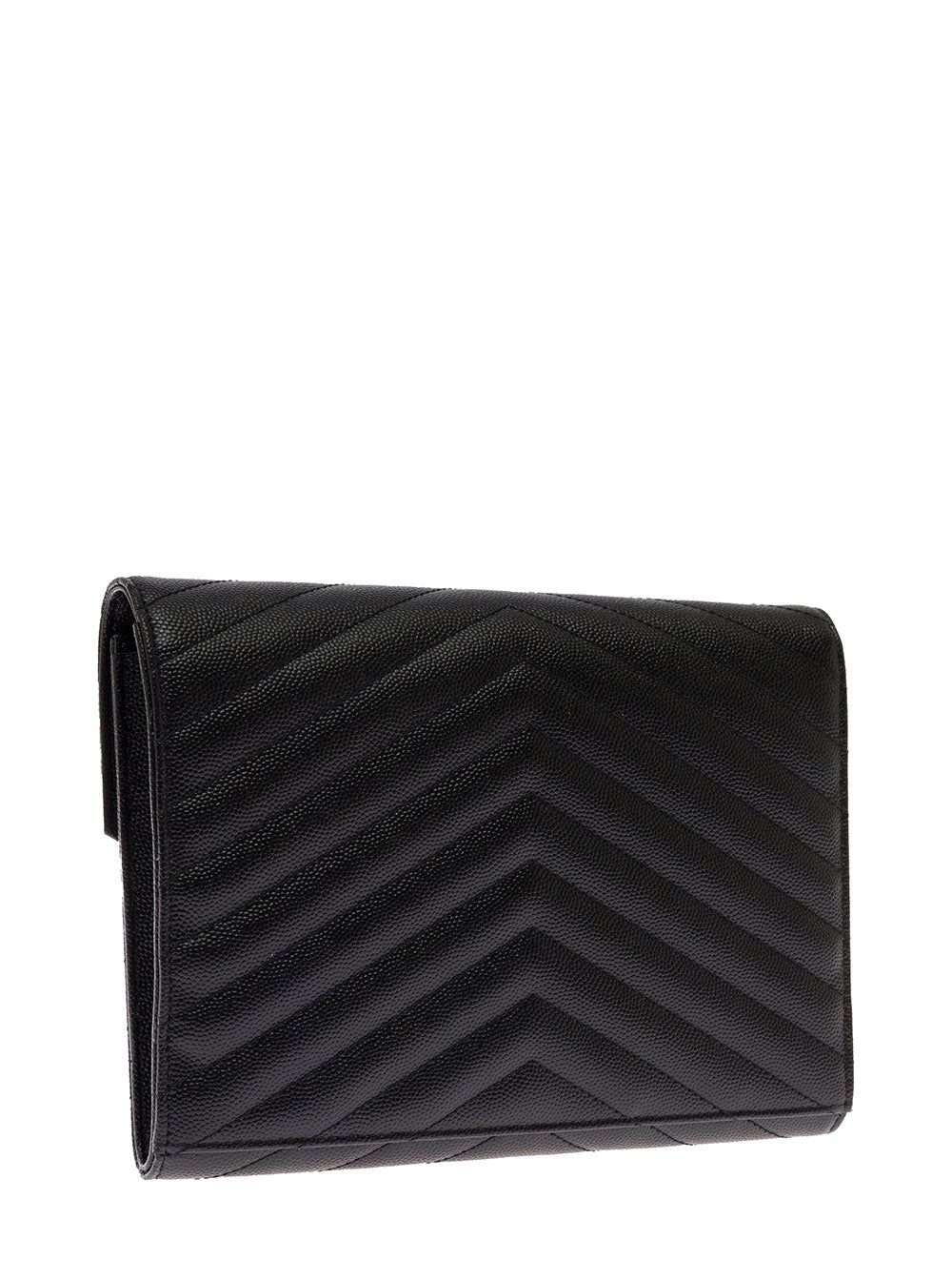 Saint Laurent Women Black Handbag With Front Logo In Metal And Gold-Colored Hardware In Grain De Poudre Leather For Women SAINT LAURENT