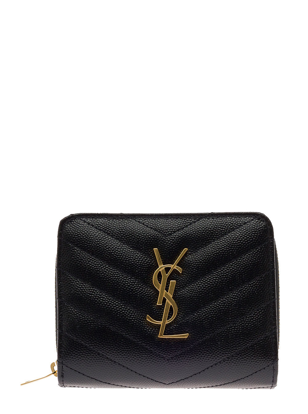 Saint Laurent Women Wallet With Cassandre Plate On The Front In Black Leather For Women SAINT LAURENT