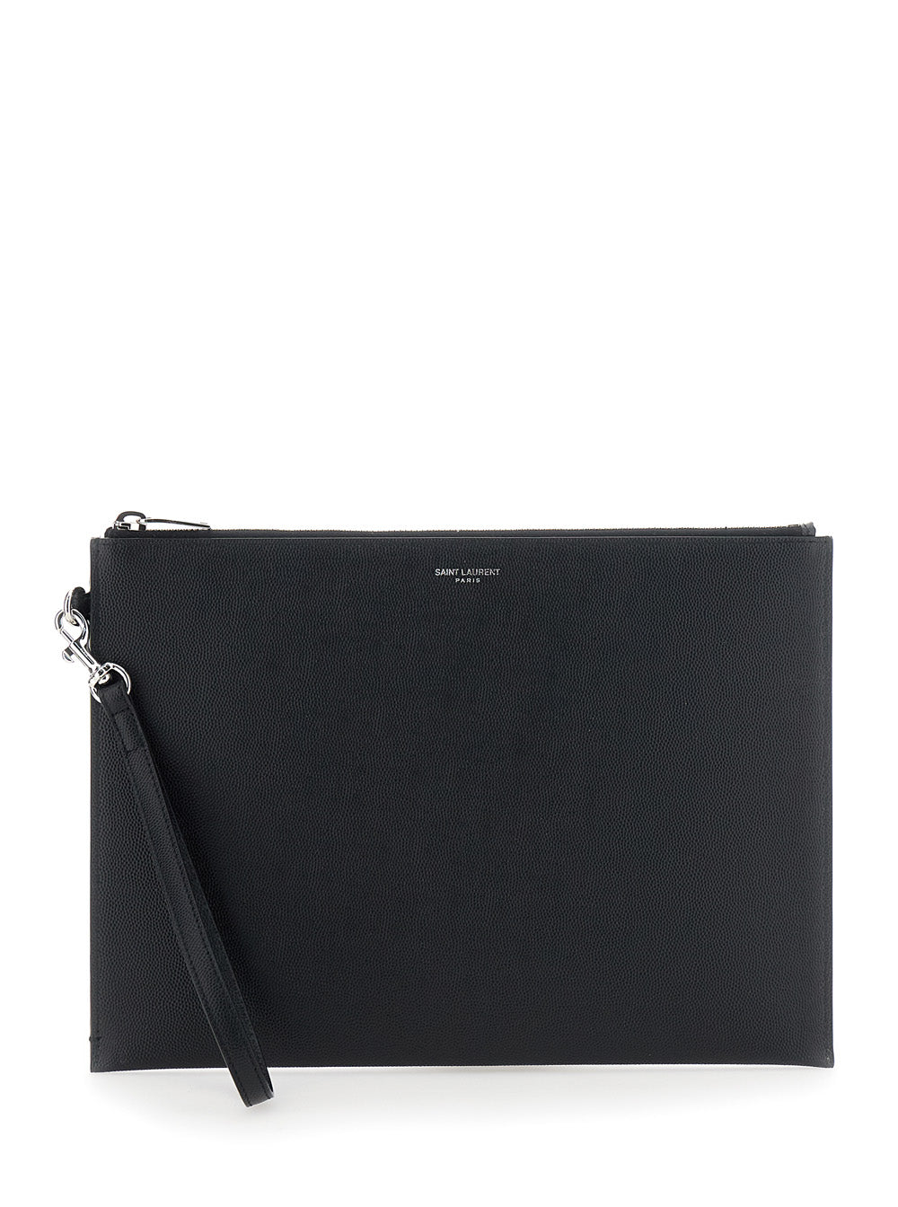 Saint Laurent Men Pouch With Logo Embossed On The Front In Black Leather For Men SAINT LAURENT