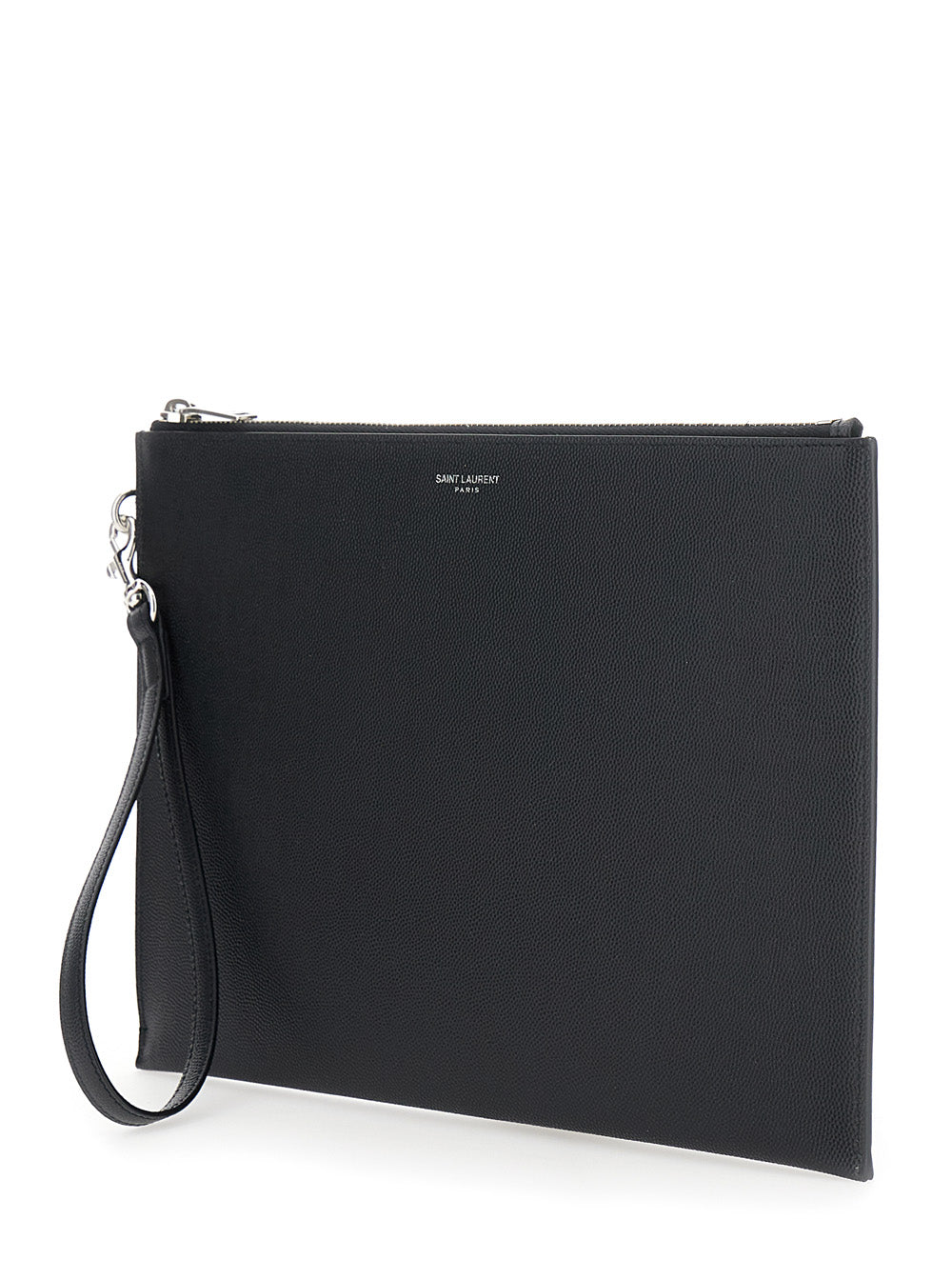 Saint Laurent Men Pouch With Logo Embossed On The Front In Black Leather For Men SAINT LAURENT