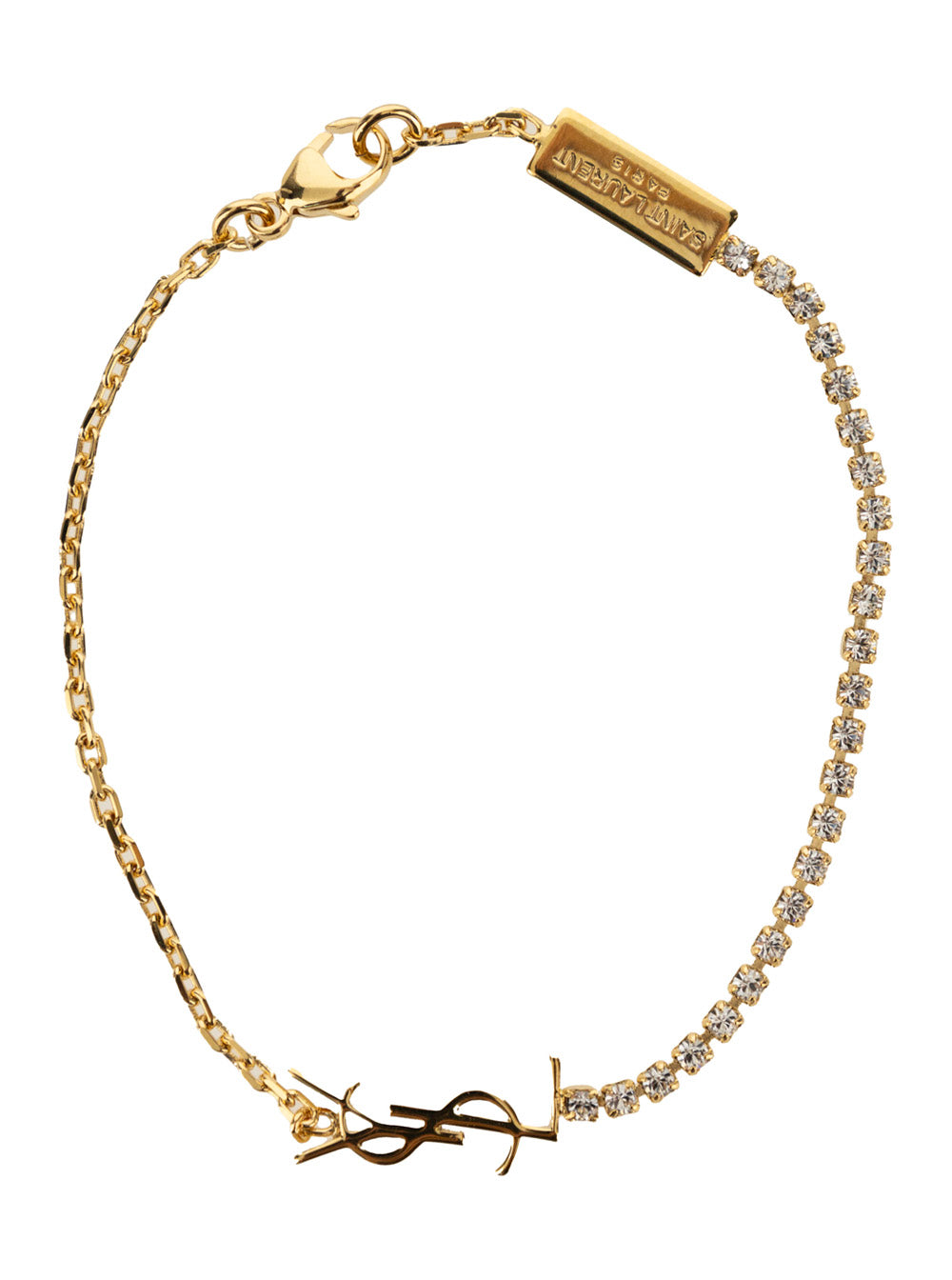 Saint Laurent Women Gold Colored Chain Bracelet With Rhinestones And Cassandre In Bronze Women SAINT LAURENT