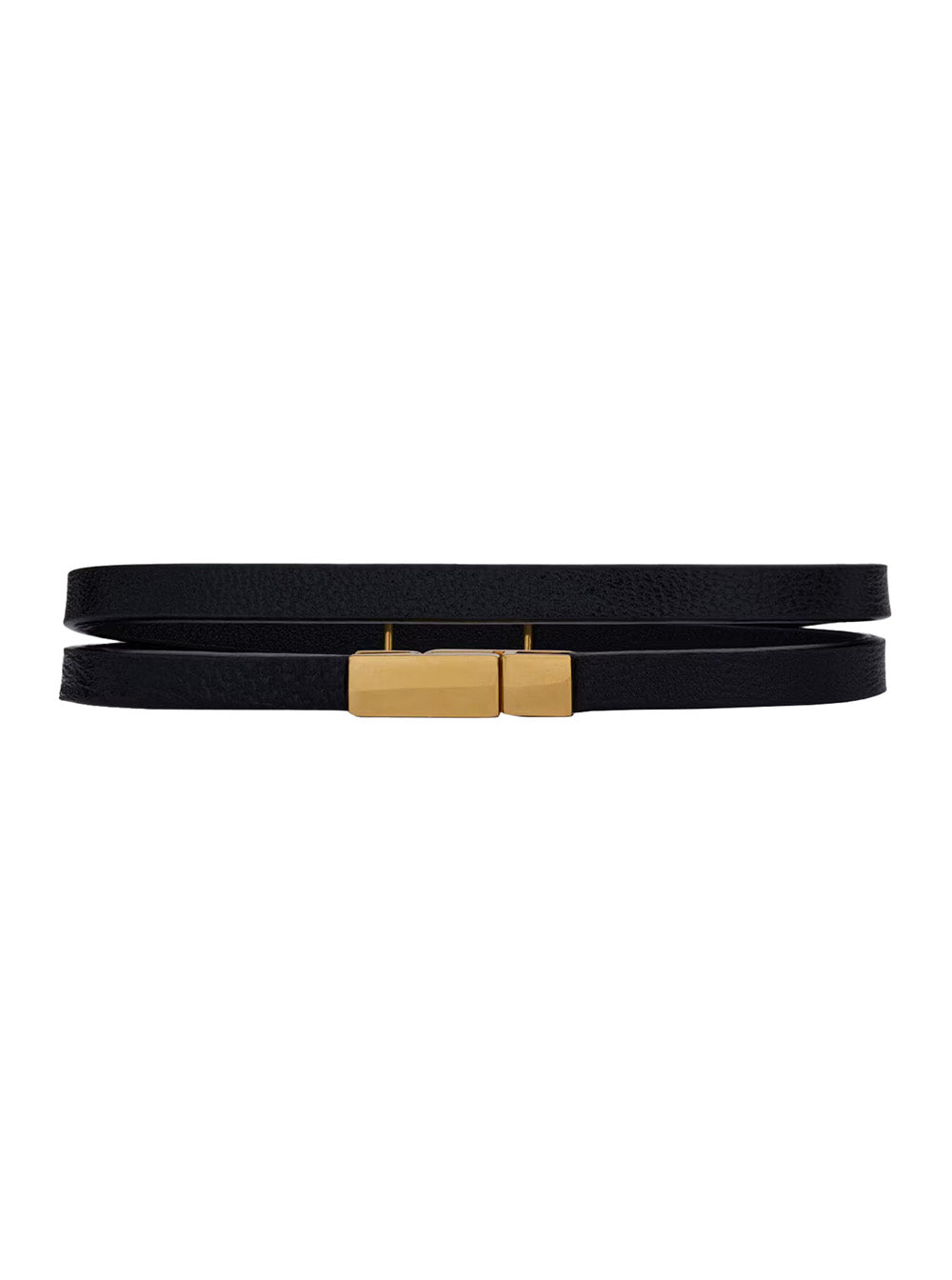 Saint Laurent Women Double Wrap Bracelet With Cassandre Plate On Front In Black Grained Leather For Women