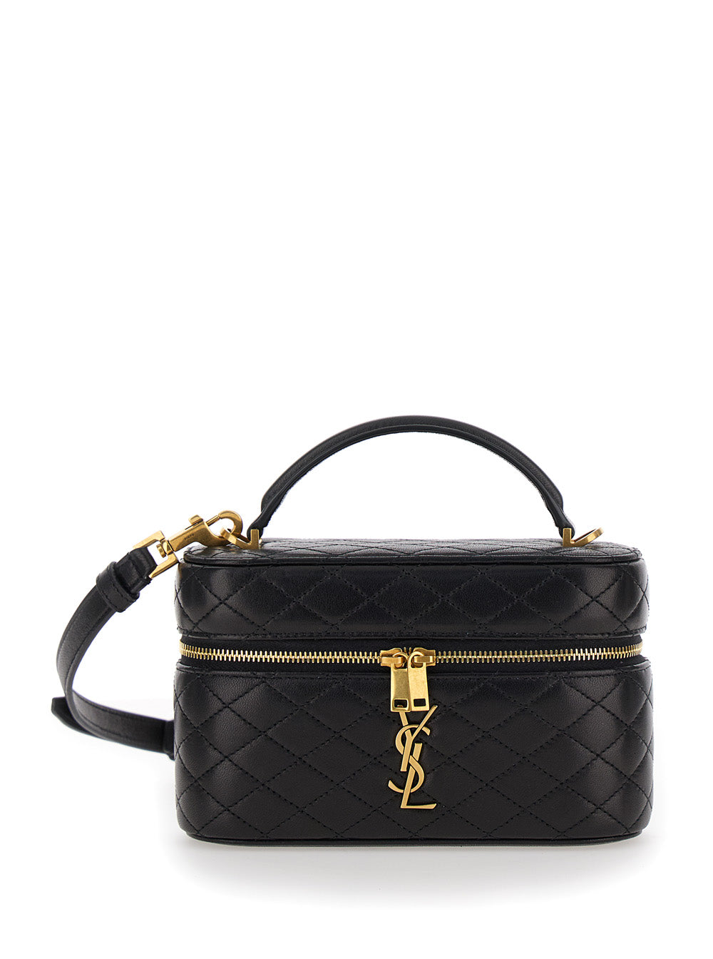 Saint Laurent Women Vanity Bag 'Gaby' With Cassandre Metal Plate On Front In Black Quilted Leather For Women SAINT LAURENT