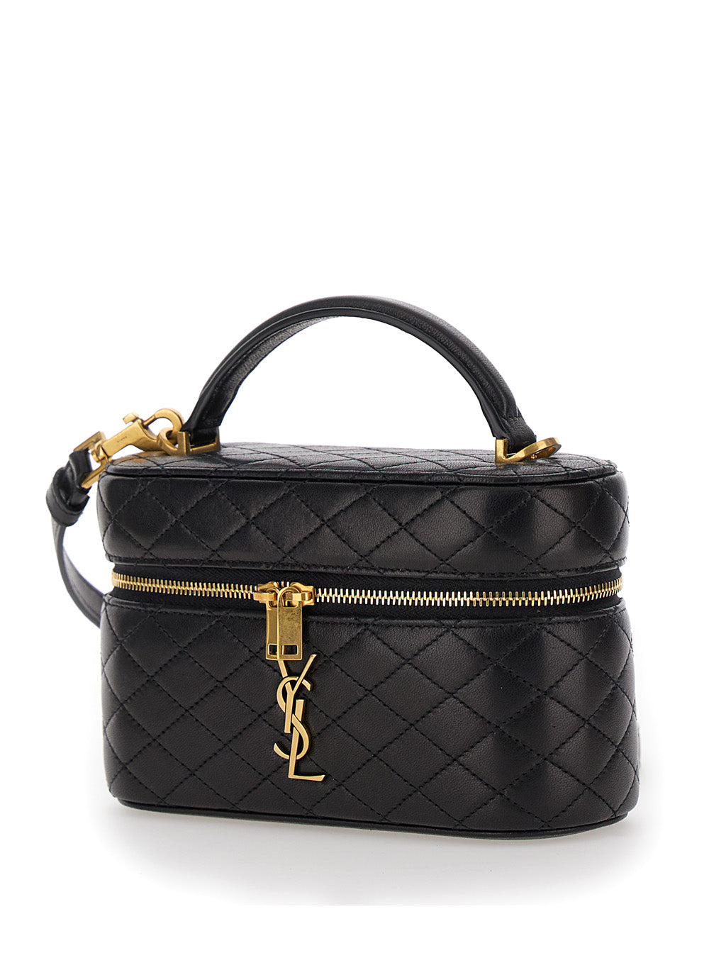 Saint Laurent Women Vanity Bag 'Gaby' With Cassandre Metal Plate On Front In Black Quilted Leather For Women SAINT LAURENT