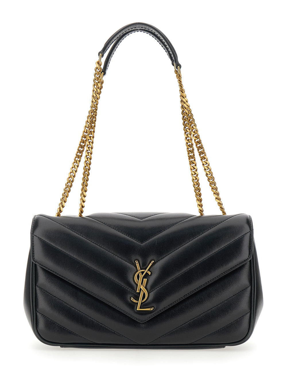 Saint Laurent Women Crossbody Bag 'Loulou' Medium With Chain Strap And Cassandre Plaque On Front In Black Quilted Leather For Women SAINT LAURENT