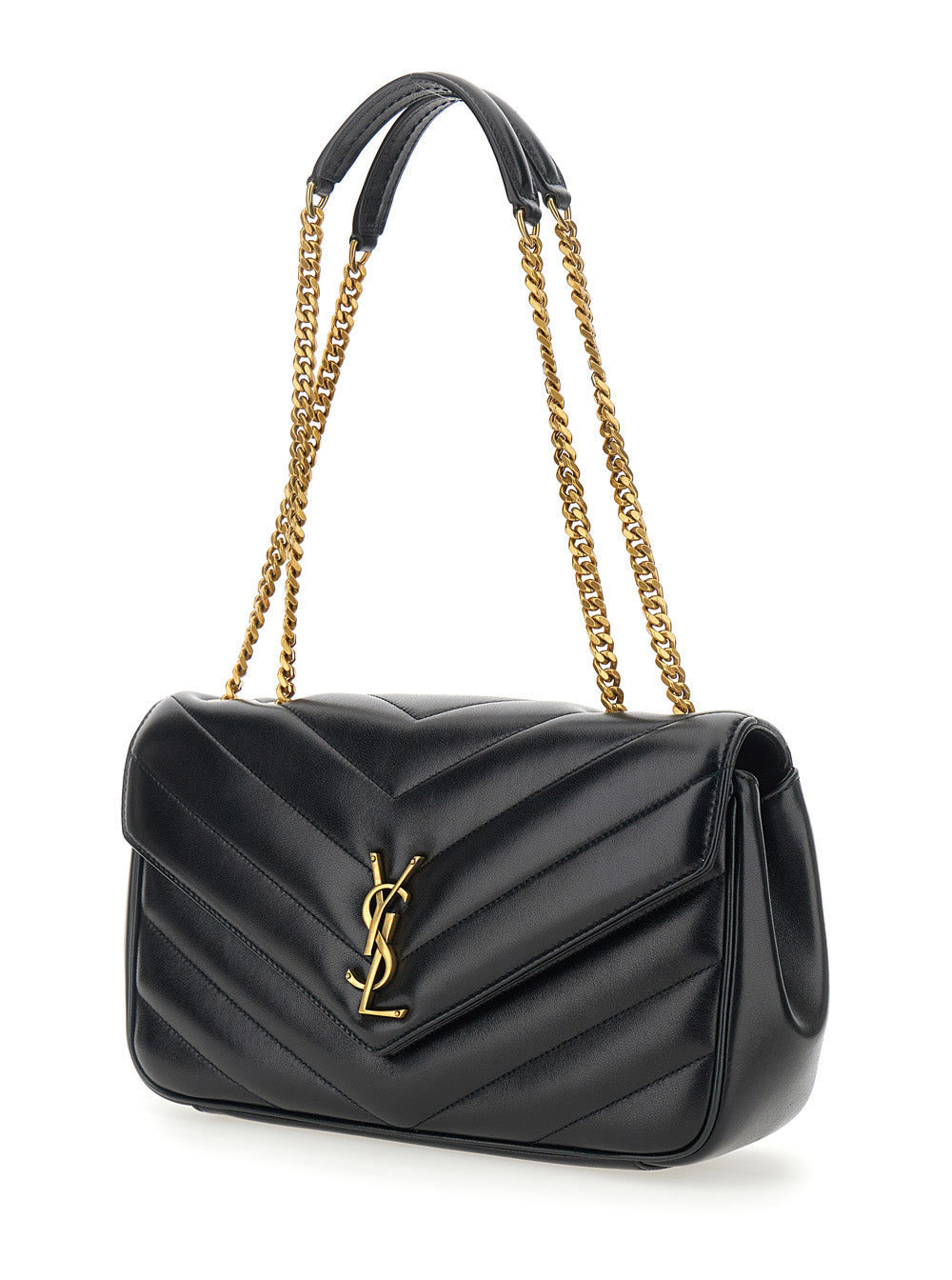 Saint Laurent Women Crossbody Bag 'Loulou' Medium With Chain Strap And Cassandre Plaque On Front In Black Quilted Leather For Women SAINT LAURENT
