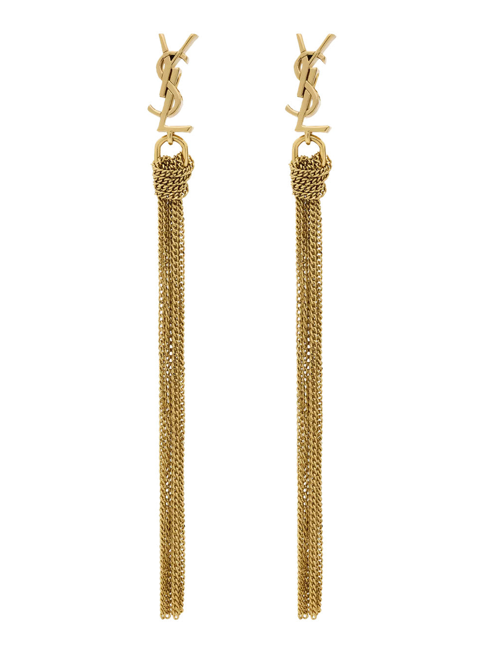 Saint Laurent Women Earrings 'Cassandre' With Tassel And Stud In Metallic Brass Woman