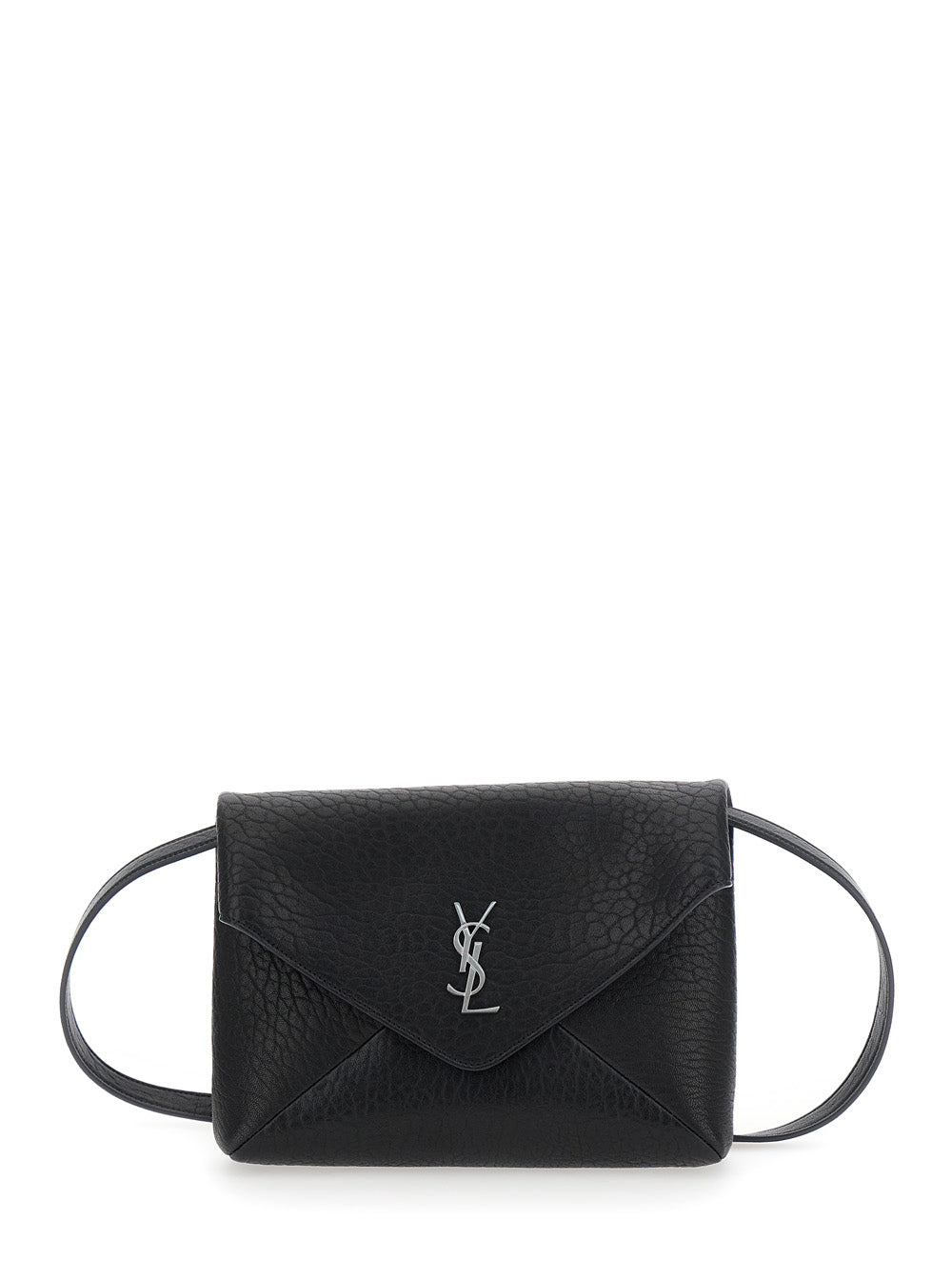 Saint Laurent Men Black Crossbody Bag With Envelope Design And Cassandre Plaque On Front In Grained Leather For Women SAINT LAURENT