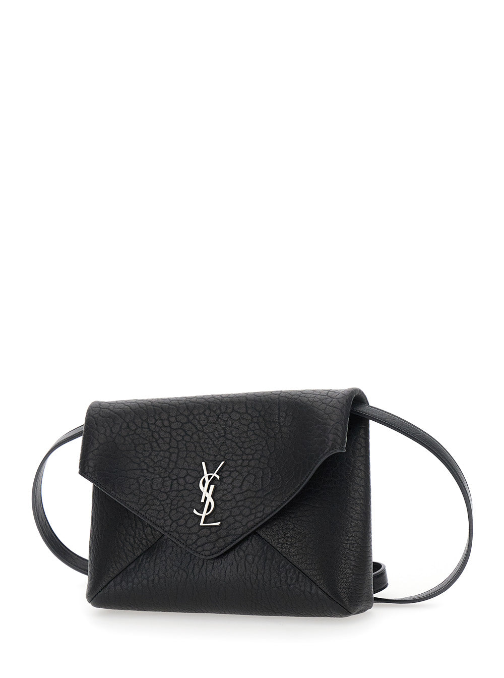 Saint Laurent Men Black Crossbody Bag With Envelope Design And Cassandre Plaque On Front In Grained Leather For Women SAINT LAURENT