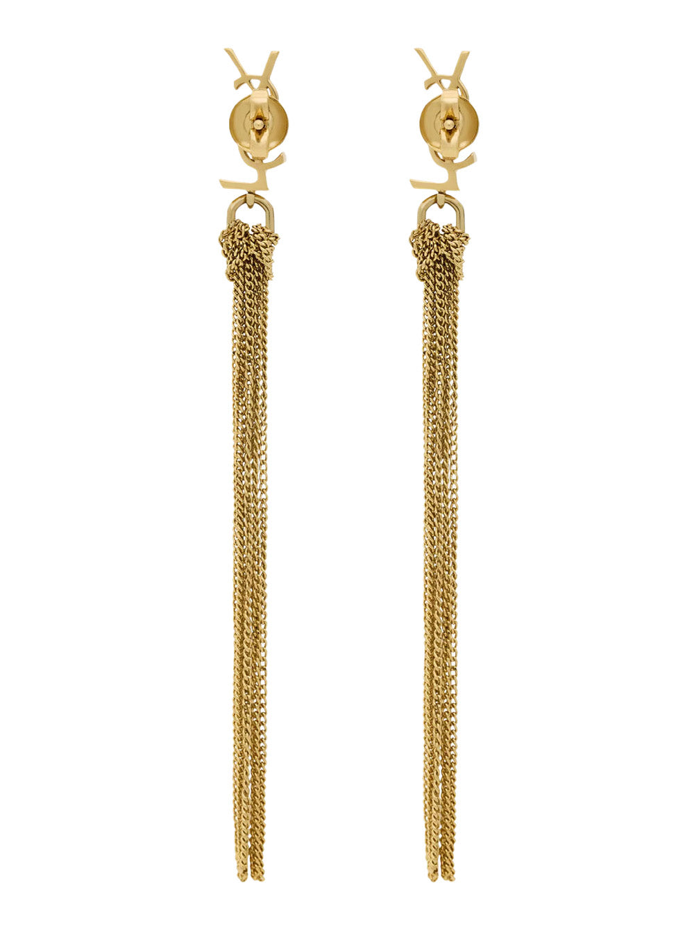 Saint Laurent Women Earrings 'Cassandre' With Tassel And Stud In Metallic Brass Woman