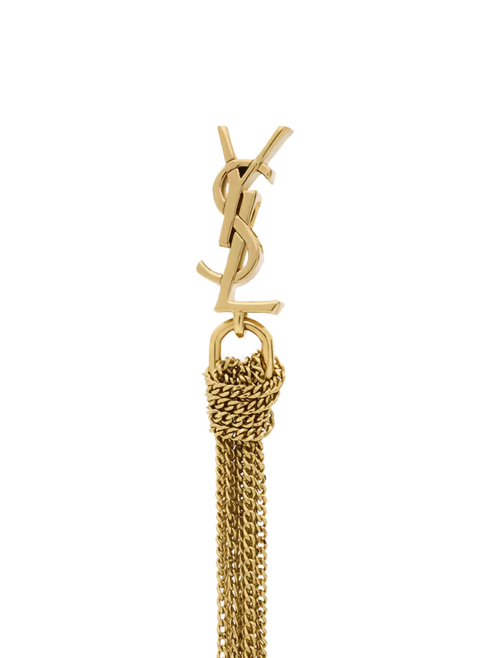 Saint Laurent Women Earrings 'Cassandre' With Tassel And Stud In Metallic Brass Woman