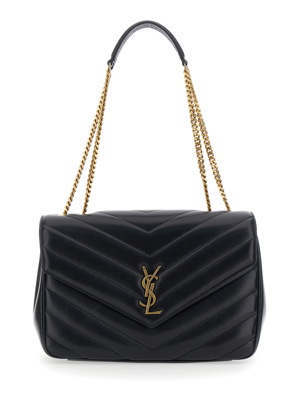 Saint Laurent Women Crossbody Bag 'Loulou' Large With Sliding Chain Strap And Cassandre Plaque On Front In Black Leather For Women SAINT LAURENT