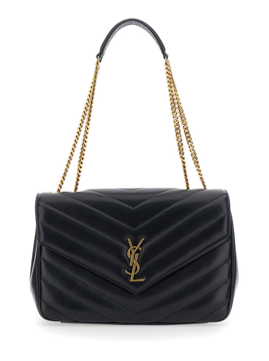 Saint Laurent Women Crossbody Bag 'Loulou' Large With Sliding Chain Strap And Cassandre Plaque On Front In Black Leather For Women