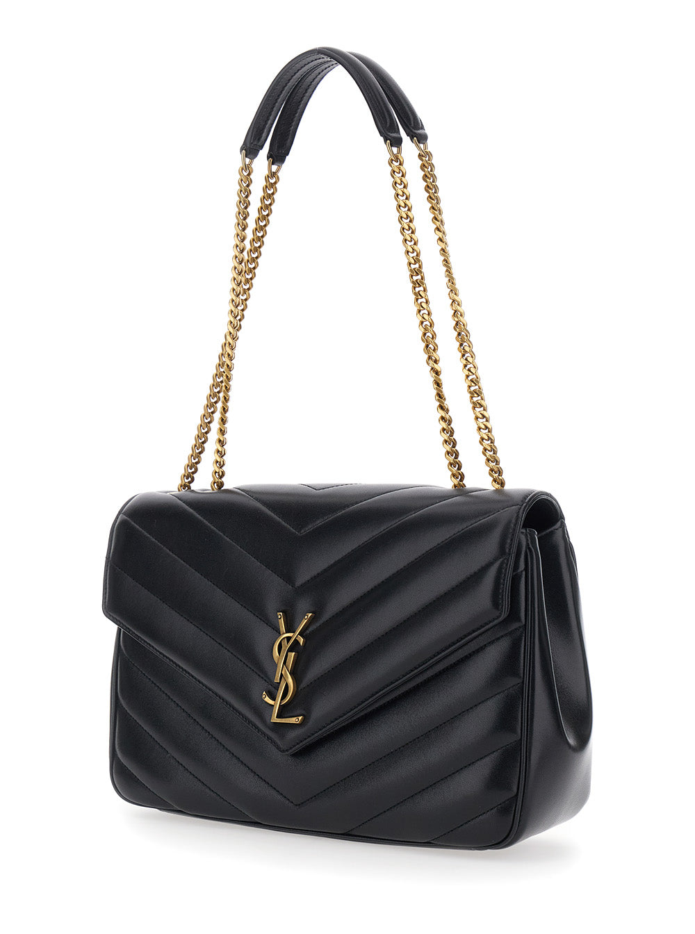 Saint Laurent Women Crossbody Bag 'Loulou' Large With Sliding Chain Strap And Cassandre Plaque On Front In Black Leather For Women SAINT LAURENT