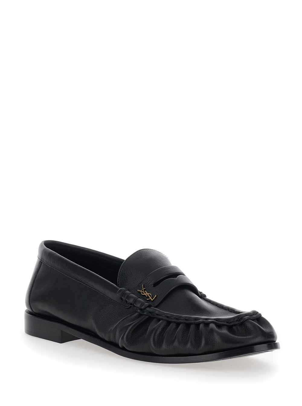 Saint Laurent Men Loafers With Cassandre Detail In Black Leather For Men SAINT LAURENT