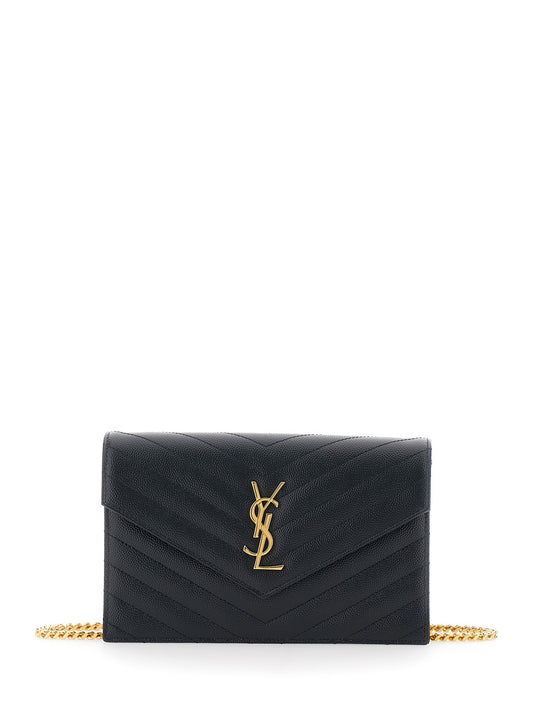 Saint Laurent Women Envelope Clutch 'Cassandre' With Chain Strap In Black Leather For Women