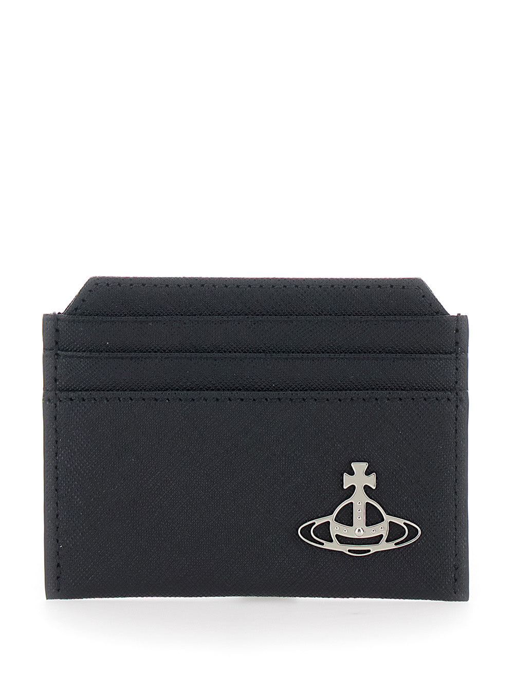 Vivienne Westwood Women Black Card Holder With Orb Detail On The Front In Grained Leather Woman VIVIENNE WESTWOOD