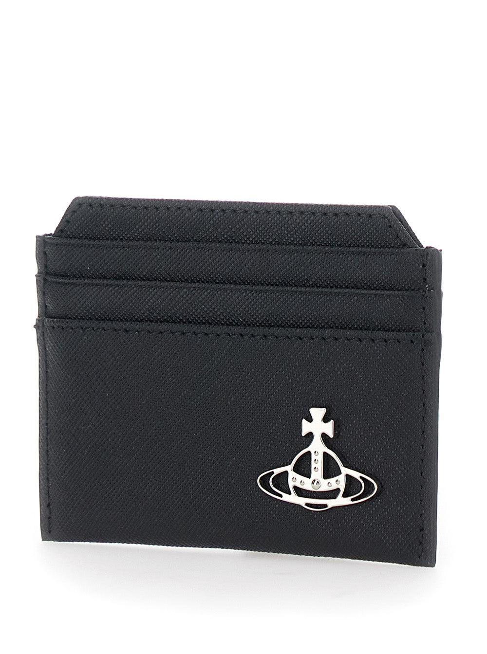 Vivienne Westwood Women Black Card Holder With Orb Detail On The Front In Grained Leather Woman VIVIENNE WESTWOOD