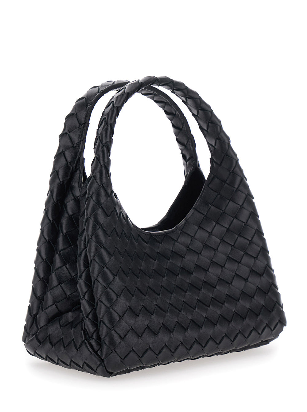 Bottega Veneta Women 'Campana' Black Small Shoulder Bag With Drawstring Closure And Intreccio Motif In Leather For Women BOTTEGA VENETA