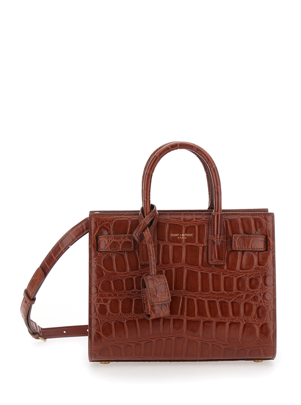 Saint Laurent Women Brown Handbag With Adjustable And Removable Shoulder Strap And Crocodile-Embossed Effect In Leather For Women SAINT LAURENT