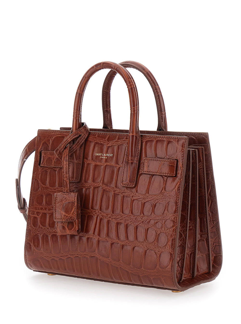 Saint Laurent Women Brown Handbag With Adjustable And Removable Shoulder Strap And Crocodile-Embossed Effect In Leather For Women SAINT LAURENT