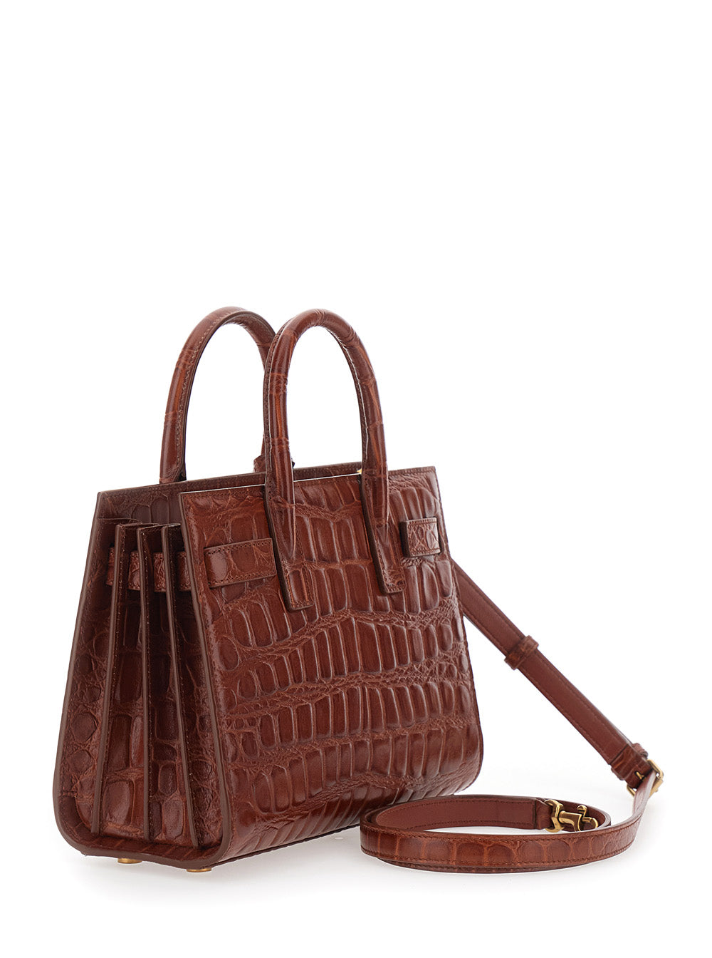 Saint Laurent Women Brown Handbag With Adjustable And Removable Shoulder Strap And Crocodile-Embossed Effect In Leather For Women SAINT LAURENT