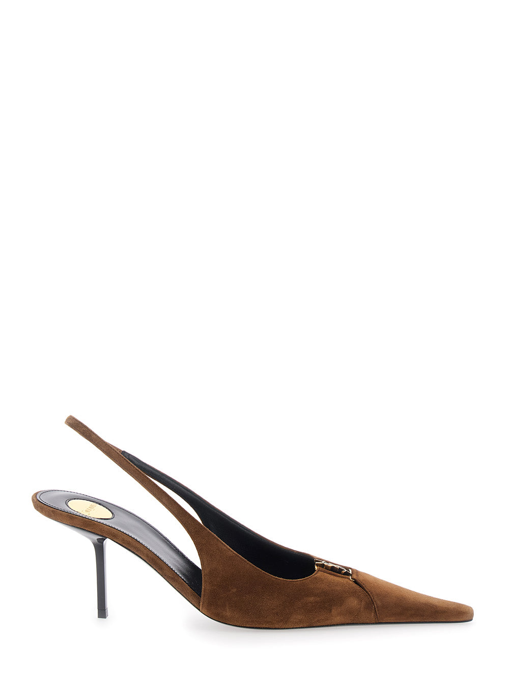Saint Laurent Women 'Babylone' Brown Slingback Pumps With Pointed Toe And Cassandre Plate And High Stiletto Heel In Suede For Women SAINT LAURENT