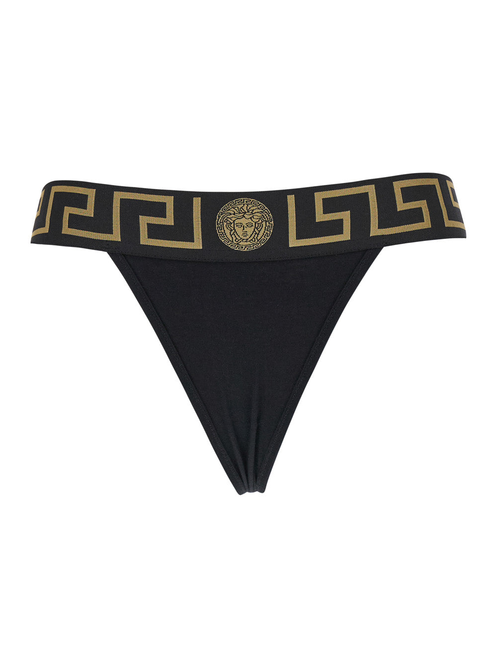Versace Women High-Waisted 'Greca' Slip With Medusa Detail In Black Stretch Cotton For Women VERSACE