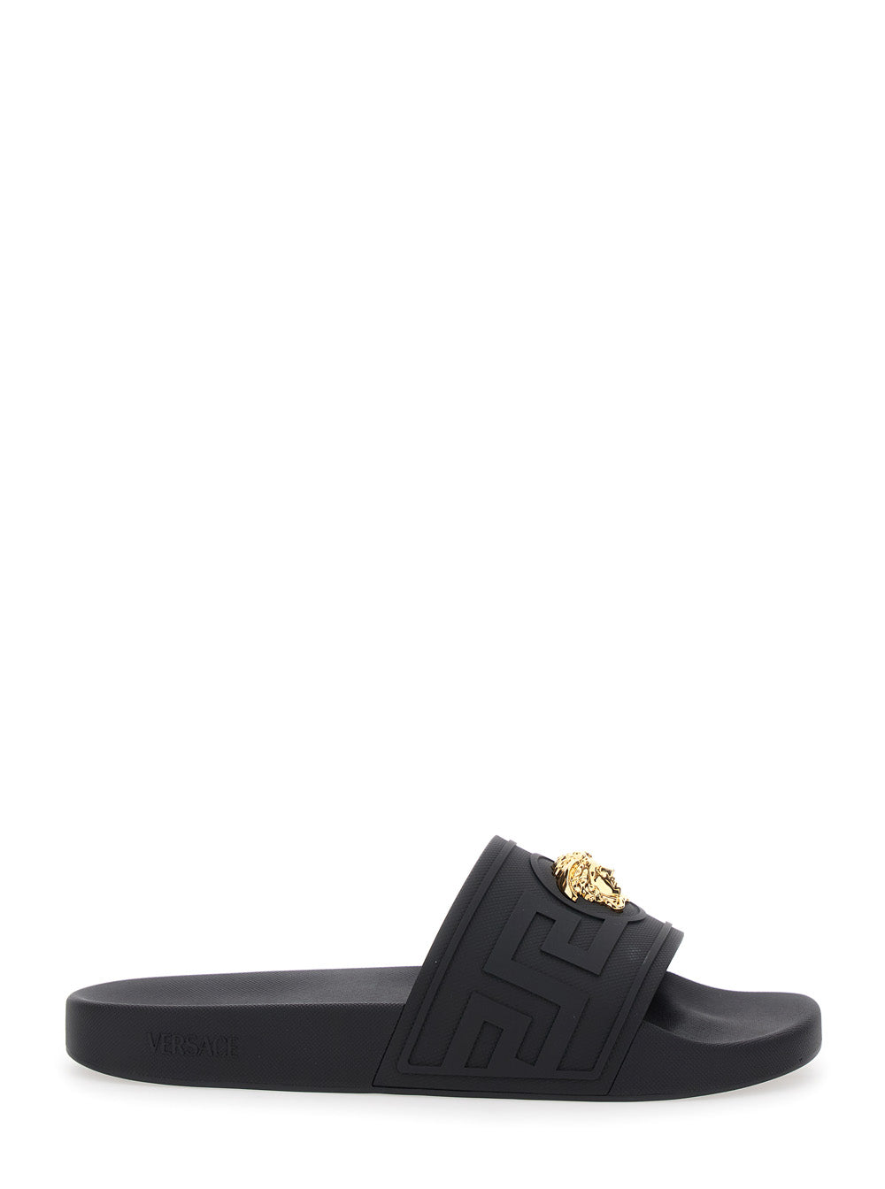 Versace Men Sandals With Medusa Plate On The Front In Black Tech Fabric For Men VERSACE