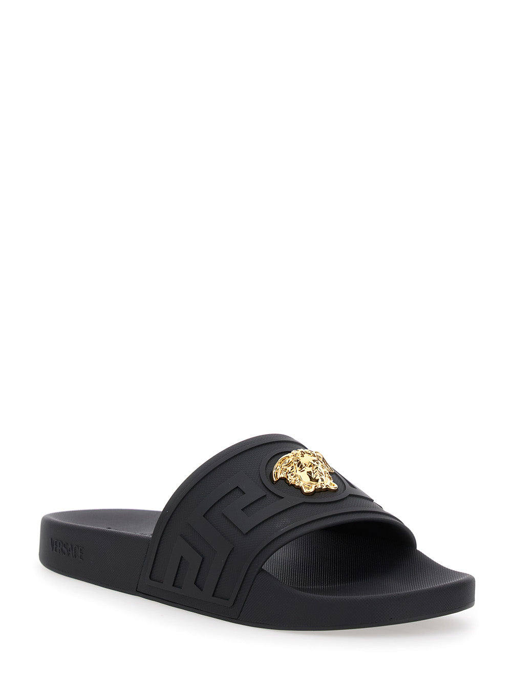 Versace Men Sandals With Medusa Plate On The Front In Black Tech Fabric For Men VERSACE