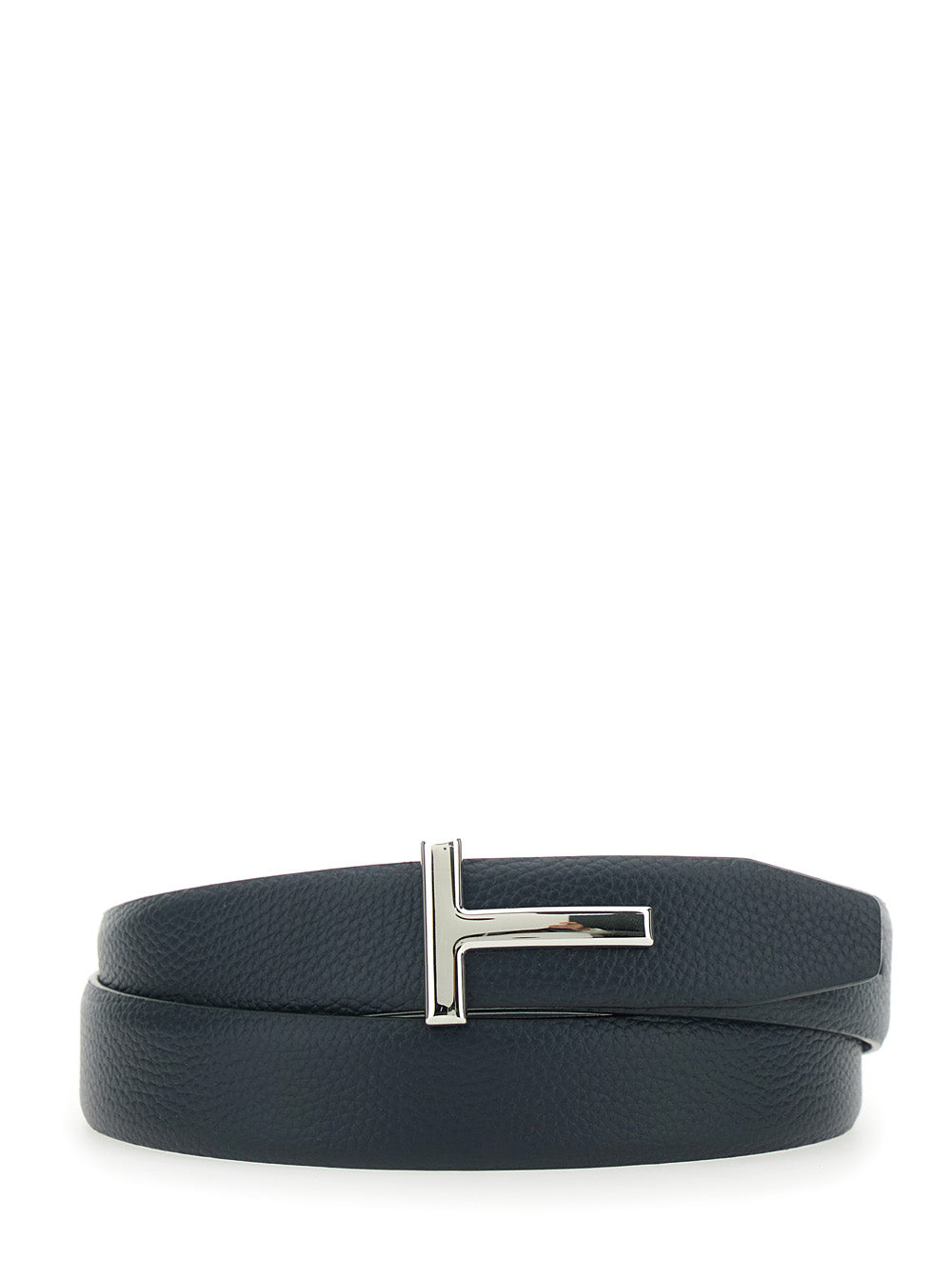 Tom Ford Men Reversible Belt With T Buckle And Crocodile-Embossed Leather Effect In Blue Leather For Men TOM FORD