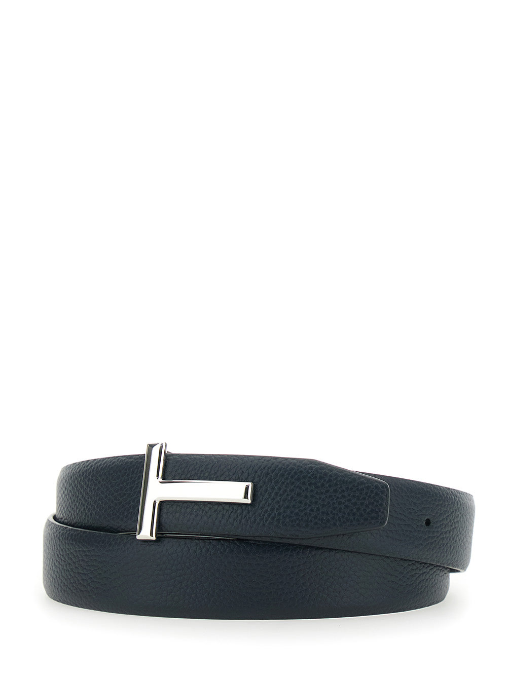 Tom Ford Men Reversible Belt With T Buckle And Crocodile-Embossed Leather Effect In Blue Leather For Men TOM FORD
