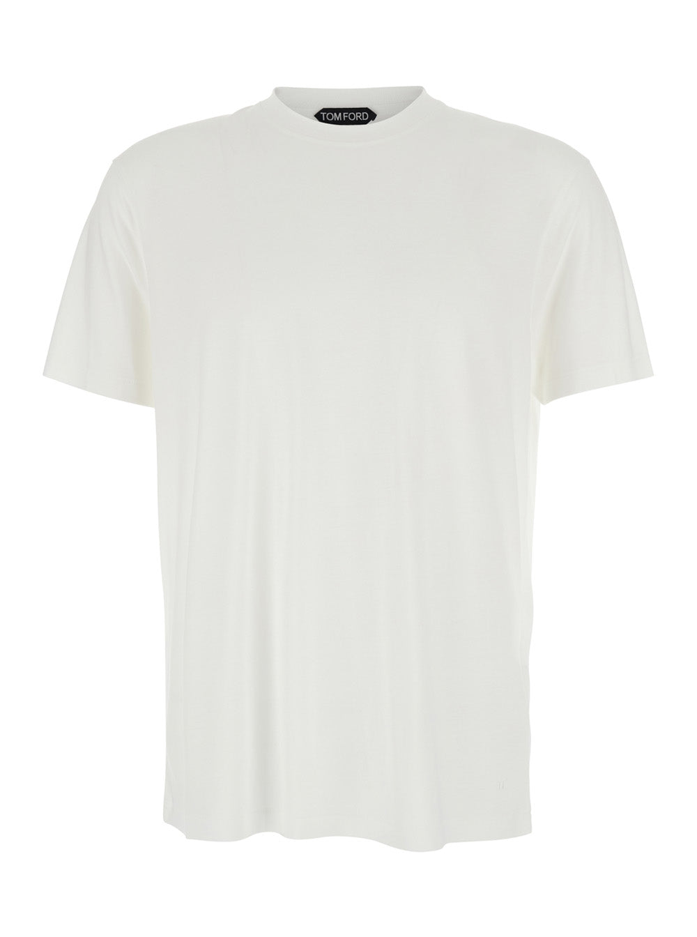 Tom Ford Men Crew Neck T-Shirt With Logo Embroidery On The Front In Cotton Blend White Men TOM FORD