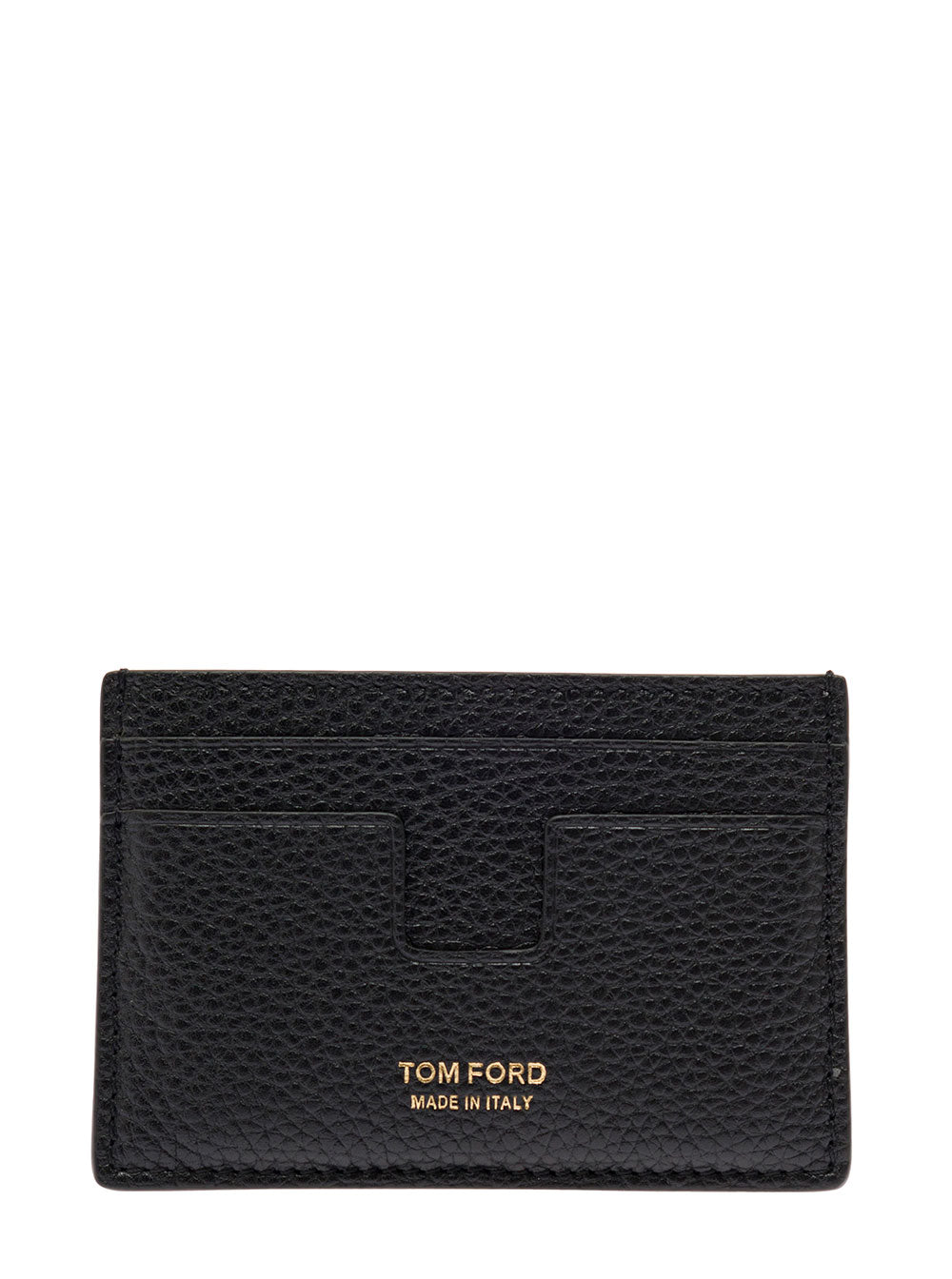 Tom Ford Men Card Holder With Logo Lettering Embossed On The Front In Grained Black Leather For Men TOM FORD