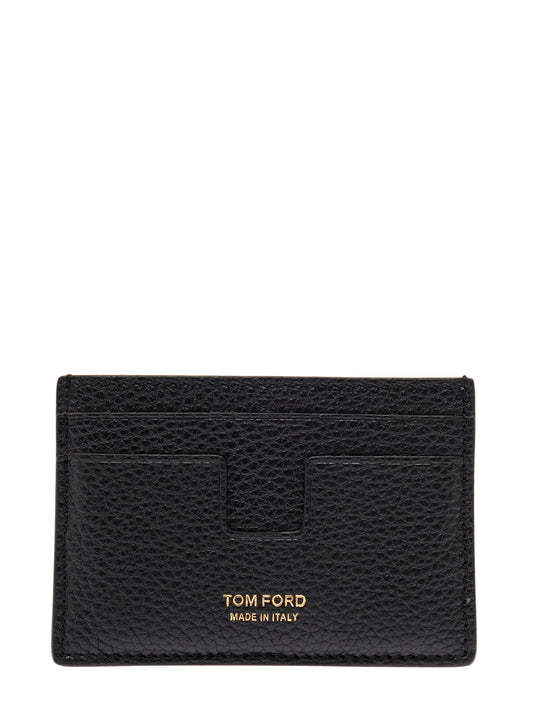 Tom Ford Men Card Holder With Logo Lettering Embossed On The Front In Grained Black Leather For Men TOM FORD