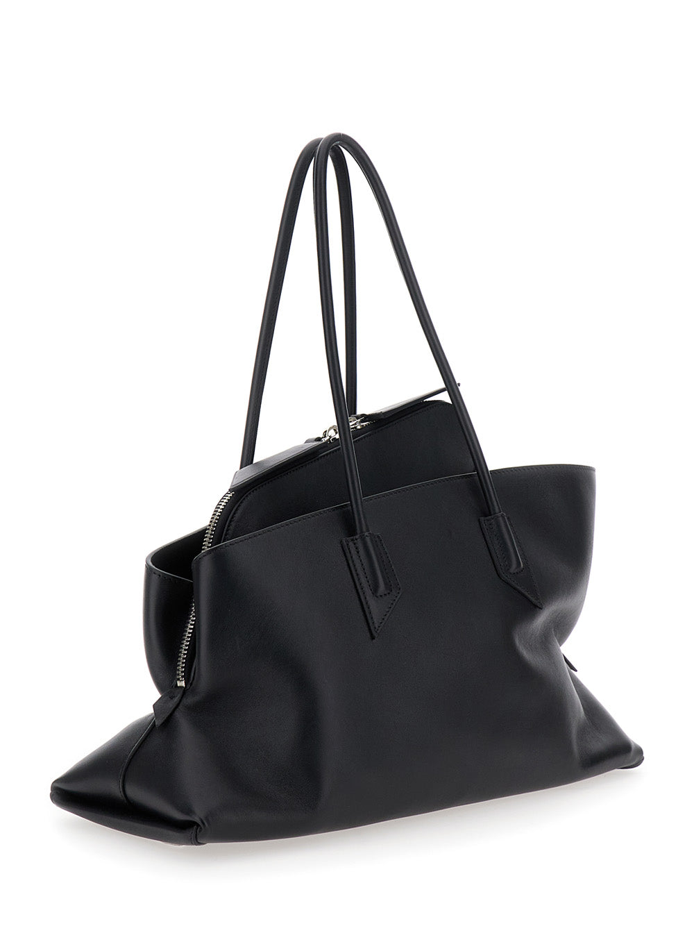 The Attico Women Shoulder Bag 'Passeggiata' Medium With Asymmetric Design And Two Top Handles In Black Leather For Women THE ATTICO