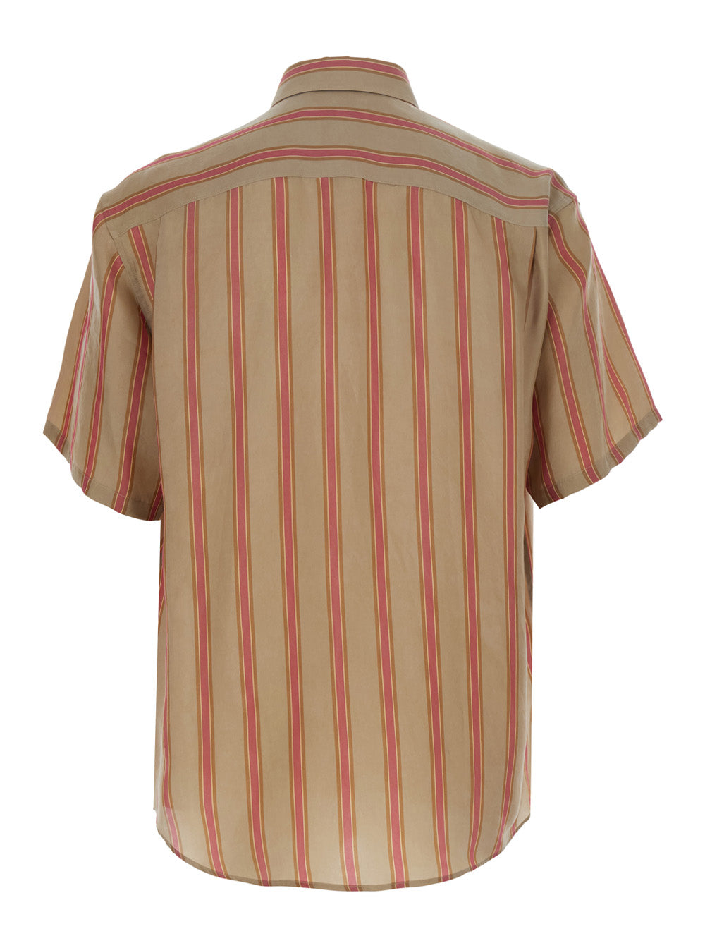 Saint Laurent Men Beige Shirt With Cassandre Embroidery On The Front And All-Over Striped Motif In Cupro For Men SAINT LAURENT