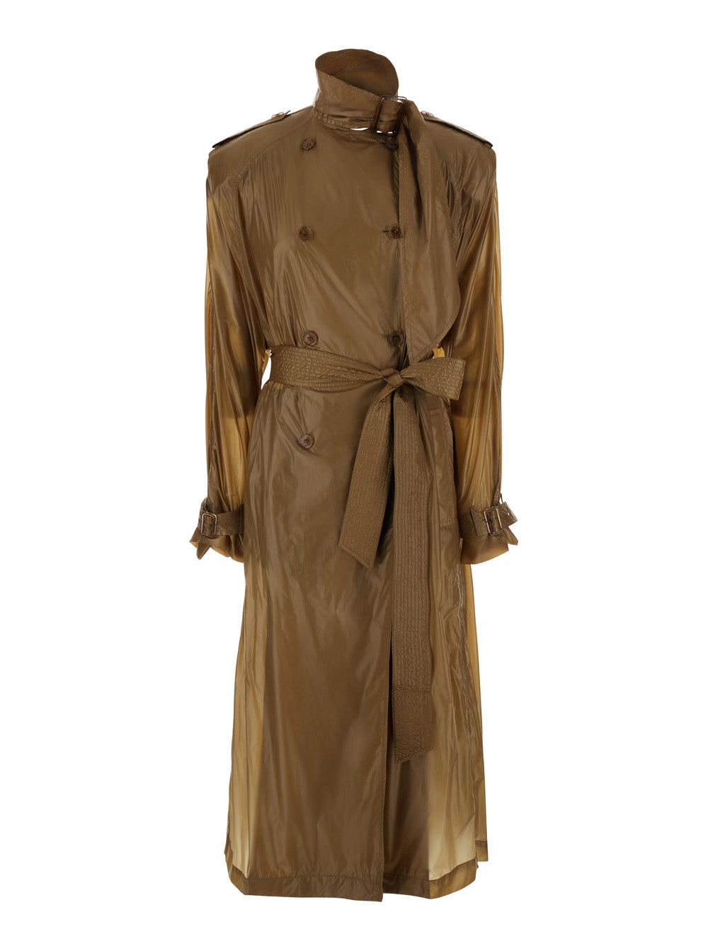 Saint Laurent Women Beige Double-Breasted Trench Coat With Lavallière Collar And Front Belt In Tech Fabric For Women SAINT LAURENT