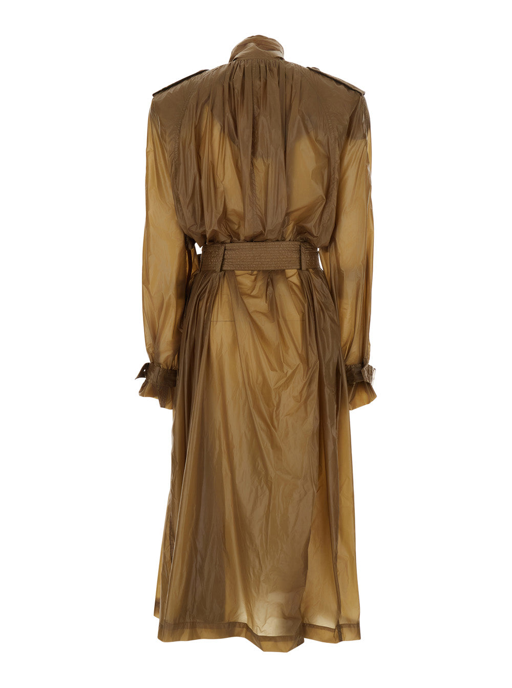 Saint Laurent Women Beige Double-Breasted Trench Coat With Lavallière Collar And Front Belt In Tech Fabric For Women SAINT LAURENT