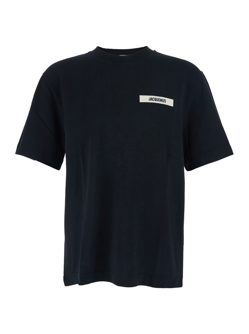 Jacquemus Men T-Shirt 'Le T-Shirt Gros Grain' Crew Neck With Logo Patch On The Front In Black Cotton For Men JACQUEMUS
