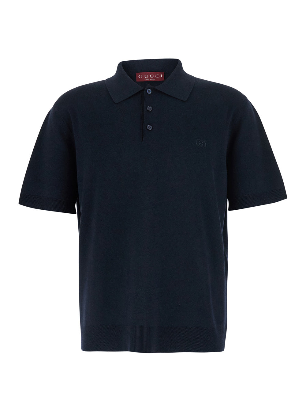 Gucci Men Blue Polo Shirt With Classic Collar And Gg Embroidery On The Front In Cotton For Men GUCCI