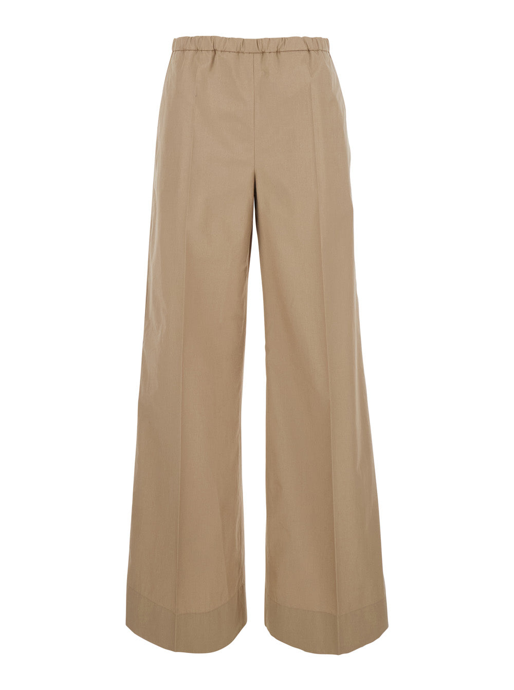Moncler Women Beige Pants With Elasticated Waist And Logo Patch On The Back In Cotton Man MONCLER