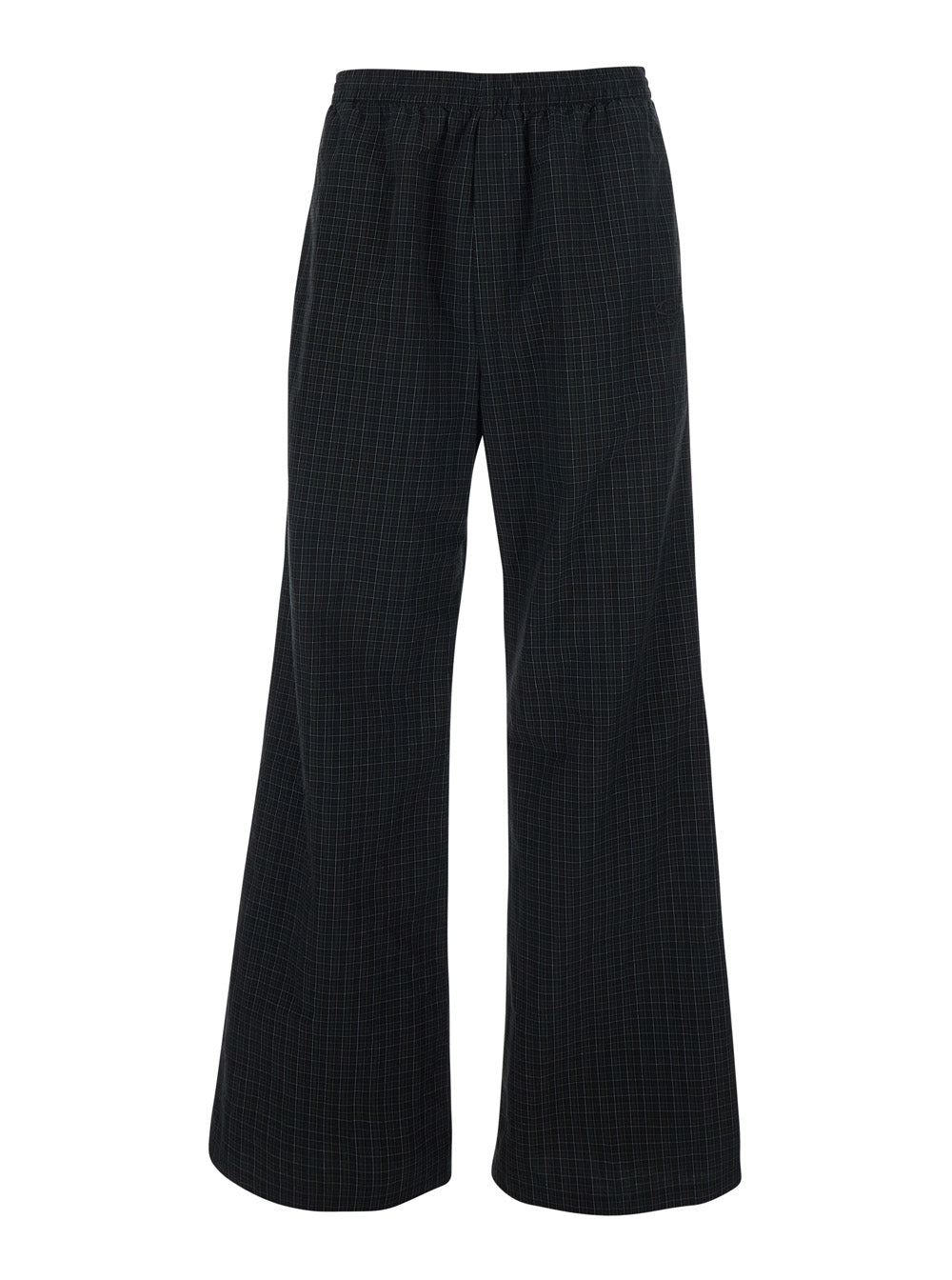 Balenciaga Men 'Taylor' Green Pants With Elastic Drawstring Waist And All-Over Check Motif In Cotton For Men BALENCIAGA