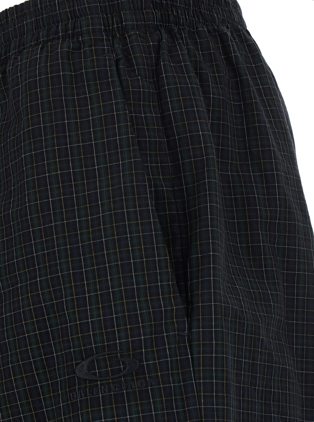 Balenciaga Men 'Taylor' Green Pants With Elastic Drawstring Waist And All-Over Check Motif In Cotton For Men BALENCIAGA