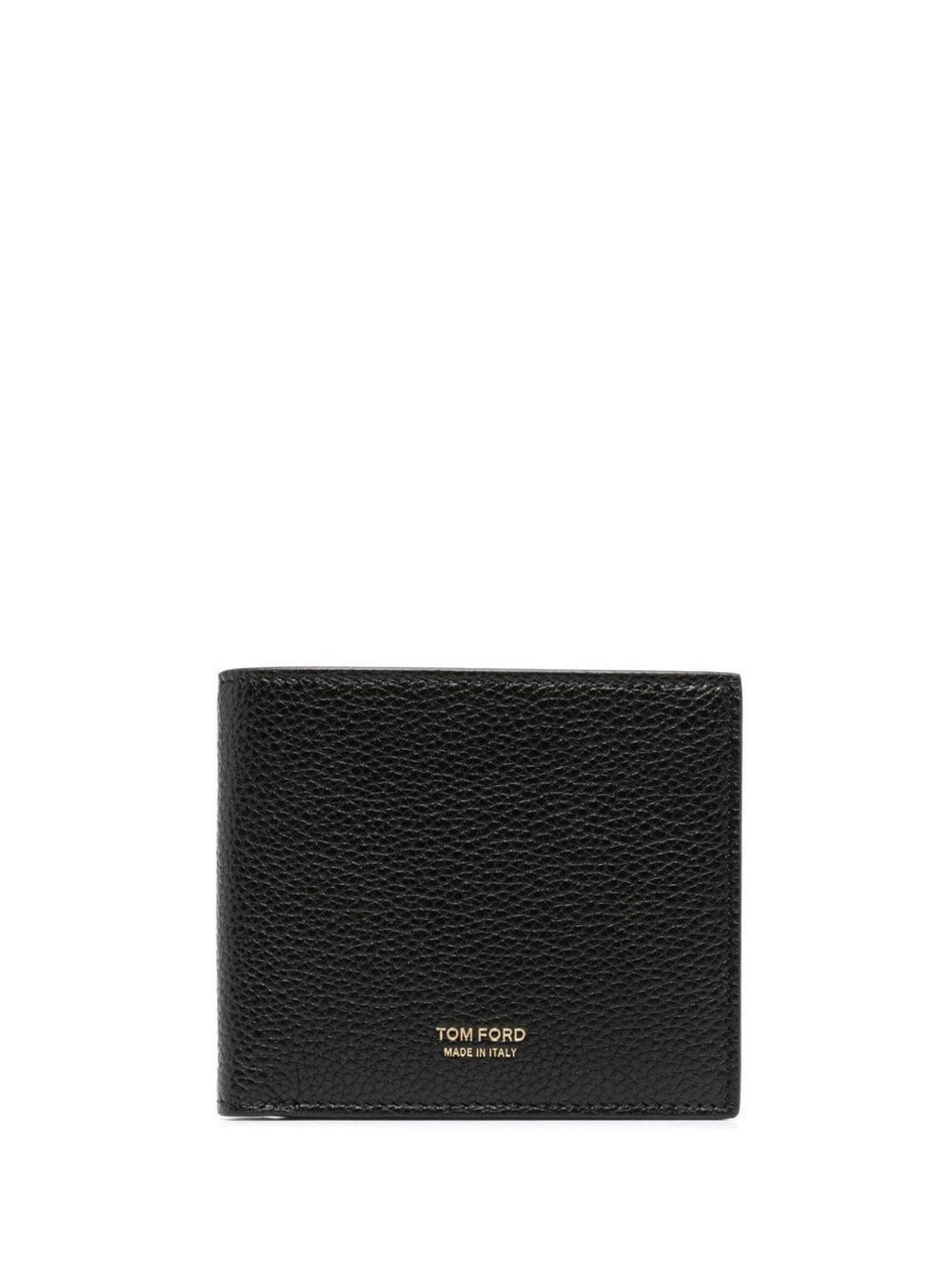 Tom Ford Men Black Leather Bi-Fold Wallet With Gold Embossed Logo For Men TOM FORD