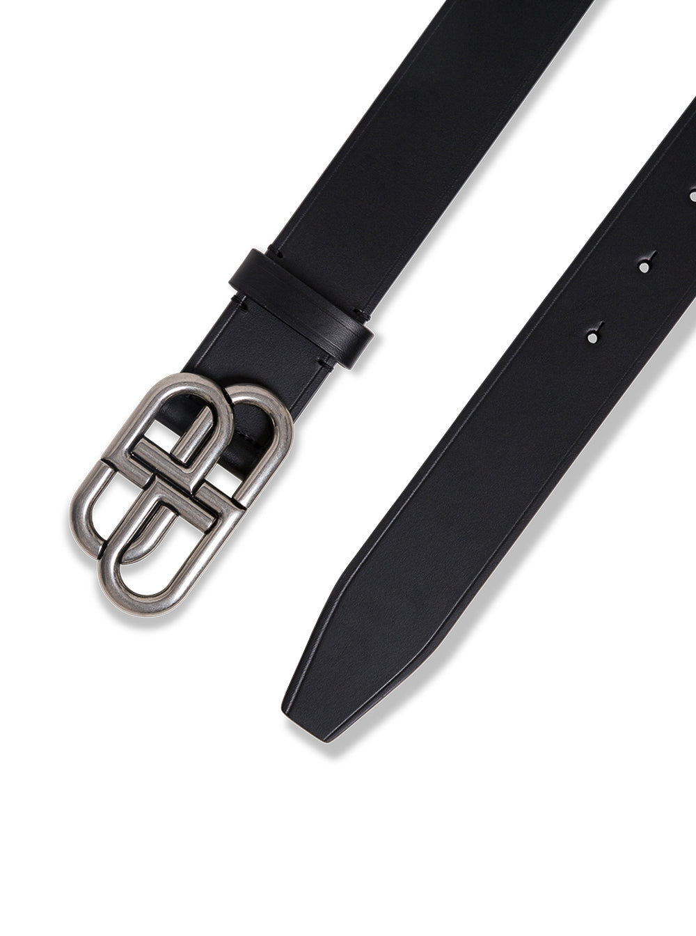 Balenciaga Men Black Leather Belt With Bb Buckle For Men