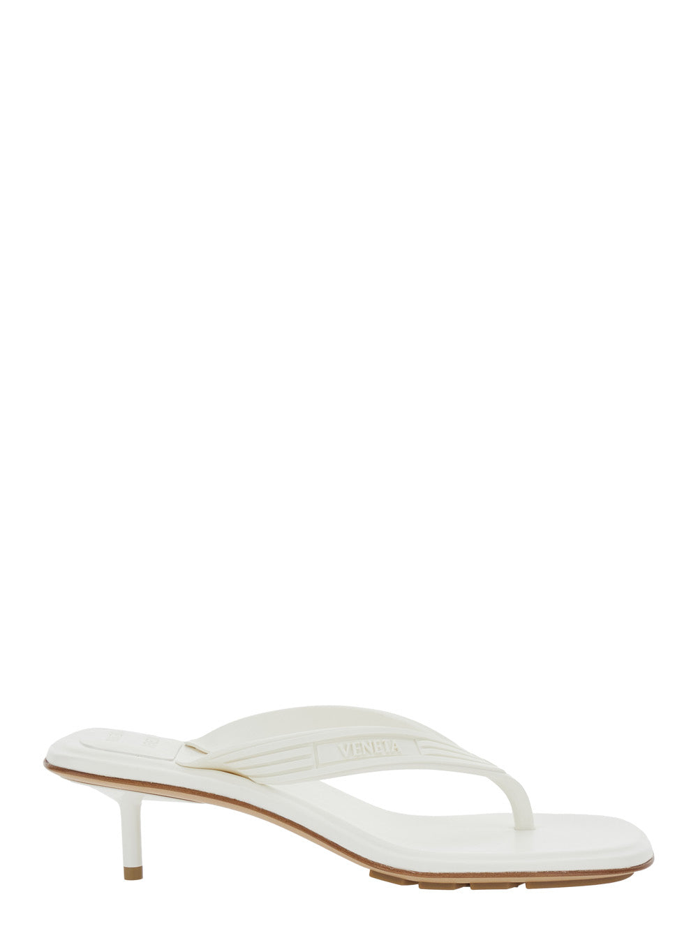 Bottega Veneta Women 'Sampieri' White Sandals With Thong Design And Kitten Heel In Rubber For Women BOTTEGA VENETA