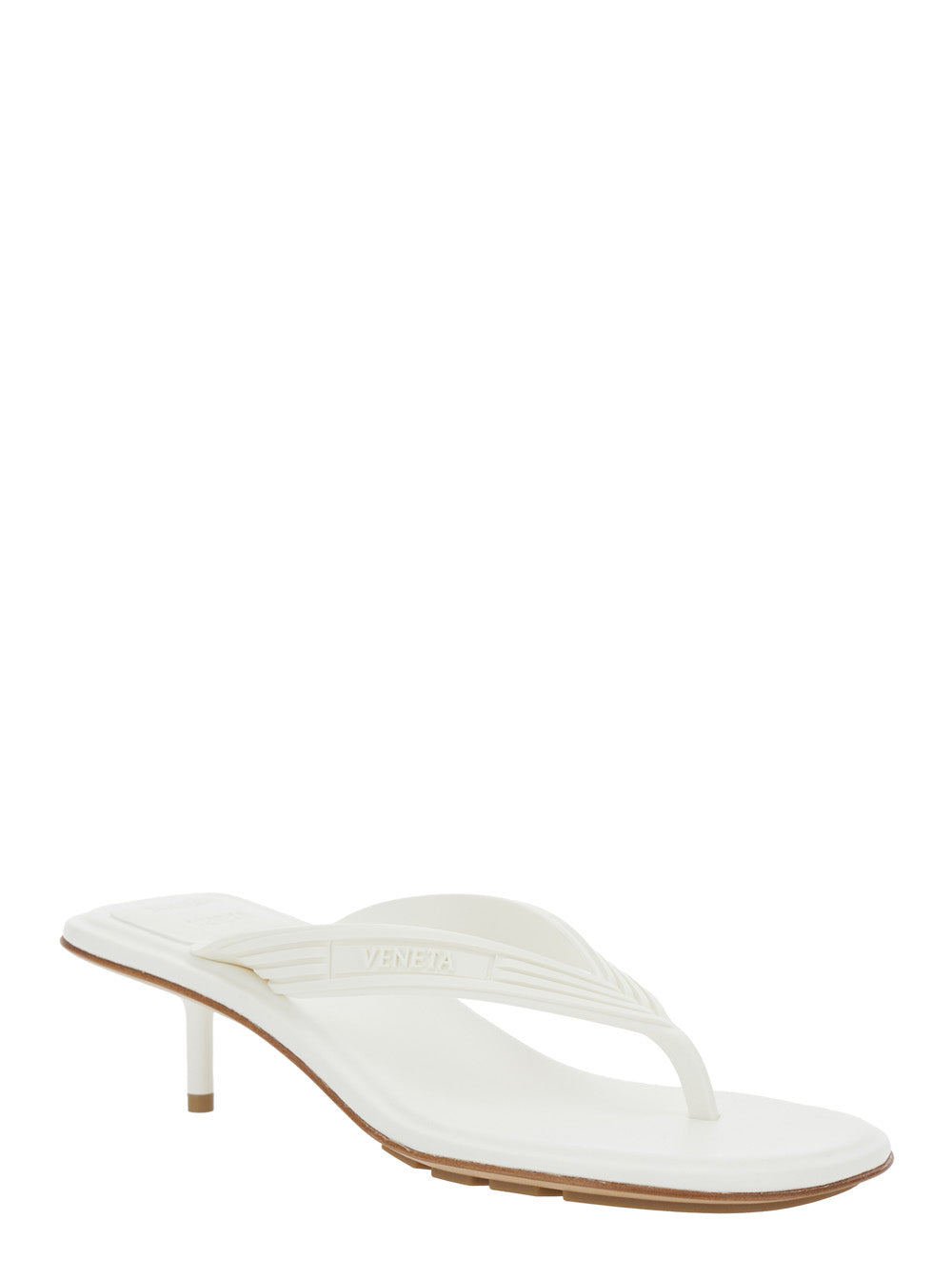 Bottega Veneta Women 'Sampieri' White Sandals With Thong Design And Kitten Heel In Rubber For Women BOTTEGA VENETA