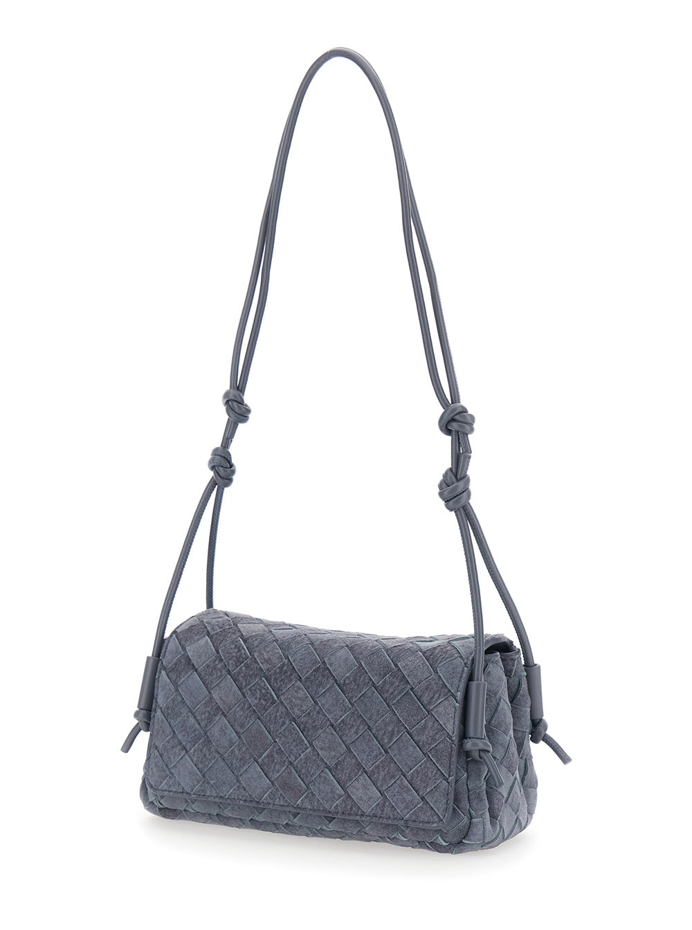 Bottega Veneta Women 'Notturno' Blue Crossbody Bag With Adjustable Strap And Intreccio Motif In Suede For Women BOTTEGA VENETA