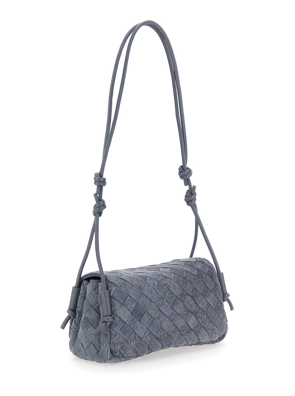 Bottega Veneta Women 'Notturno' Blue Crossbody Bag With Adjustable Strap And Intreccio Motif In Suede For Women BOTTEGA VENETA